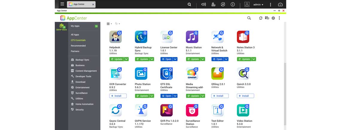 QTS e App Center com diversas aplicações