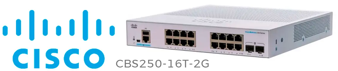 Cisco CBS250-16T-2G, switch de camada 2 com 16 portas 1G