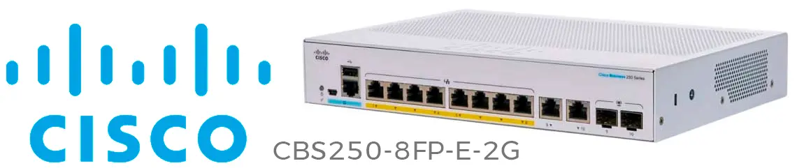 Cisco CBS250-8FP-E-2G, switch PoE de camada 2 com 8 portas 1G