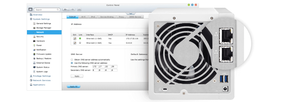 NAS 40TB com duas portas de rede LAN