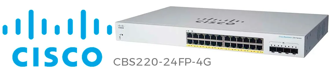 O Cisco CBS220-24FP-4G, switch de 24 portas de camada 2