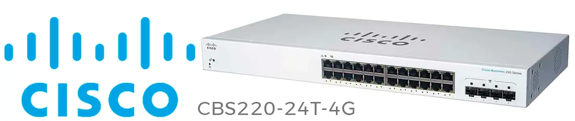 O Cisco CBS220-24T-4G, switch de 24 portas de camada 2