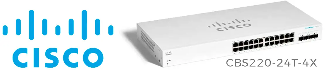 O Cisco CBS220-24T-4X, switch de 24 portas de camada 2