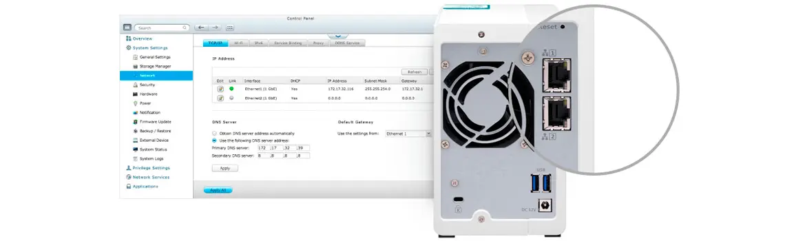 2 portas LAN gigabit para agregação de link