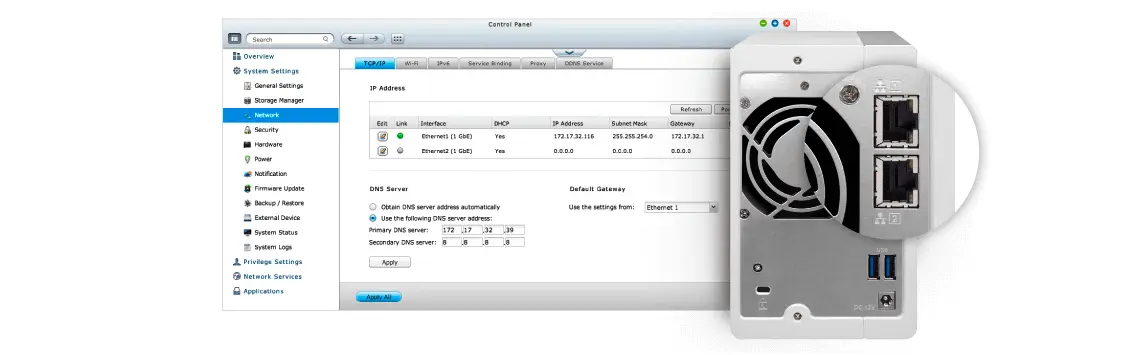 Qnap TS-231P, NAS com 2 duas portas LAN para entroncamento de porta