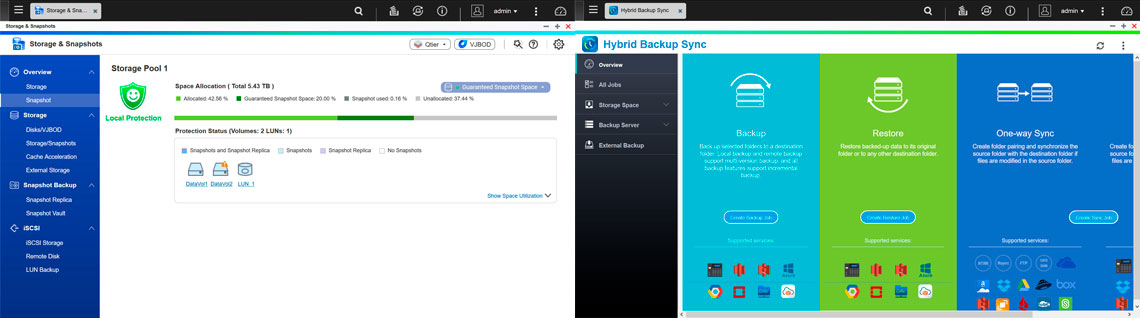 Recursos de segurança no TS-432XU-RP com Snapshots e Hybrid Backup Sync