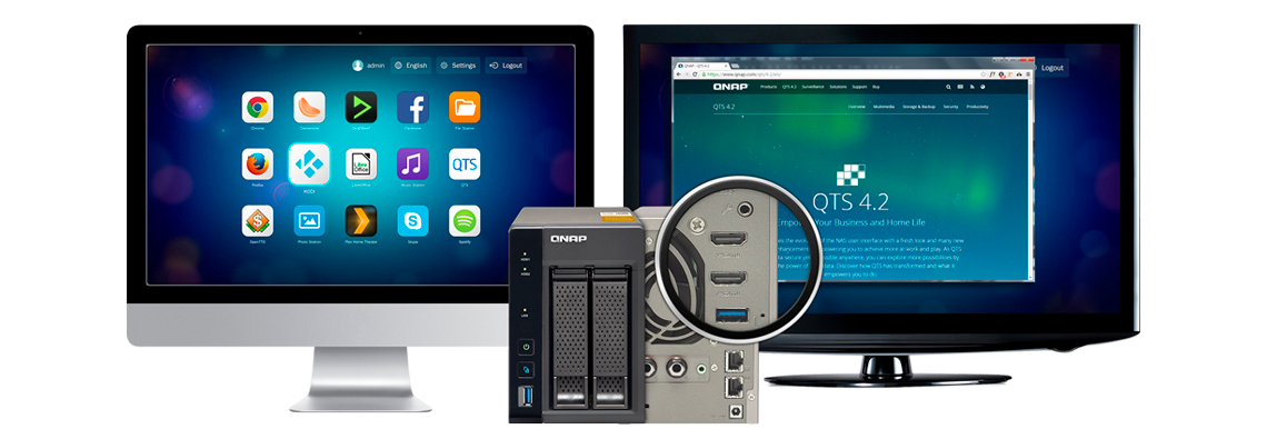 Storage QNAP NAS 20TB com saídas HDMI