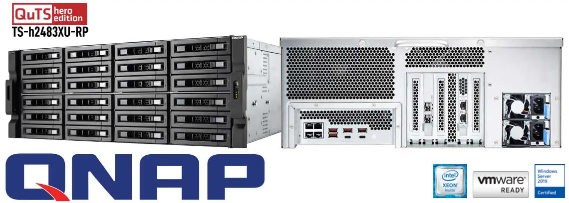 TS-h2483XU-RP Qnap, NAS ZFS com 24 baias e sistema QuTS hero