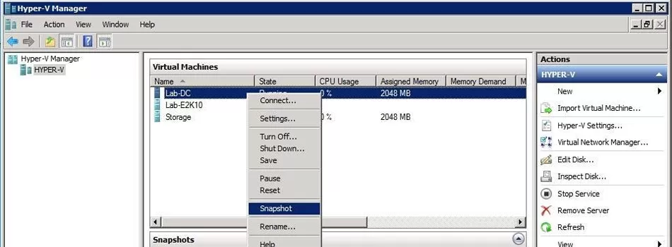 Snapshot no Microsoft Hyper-V